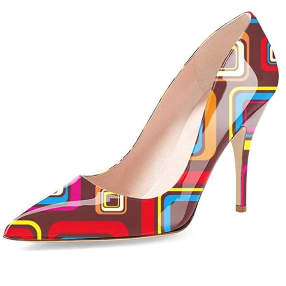 YDN Print Red Chic Pointed Toe Slip on Stilettos Heel Pumps Shoes for Party - Picture 1 of 9